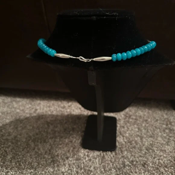 Hand Crafted Teal Quartz, Abalone Shell & Sterling Silver Necklace - Picture 3 of 3